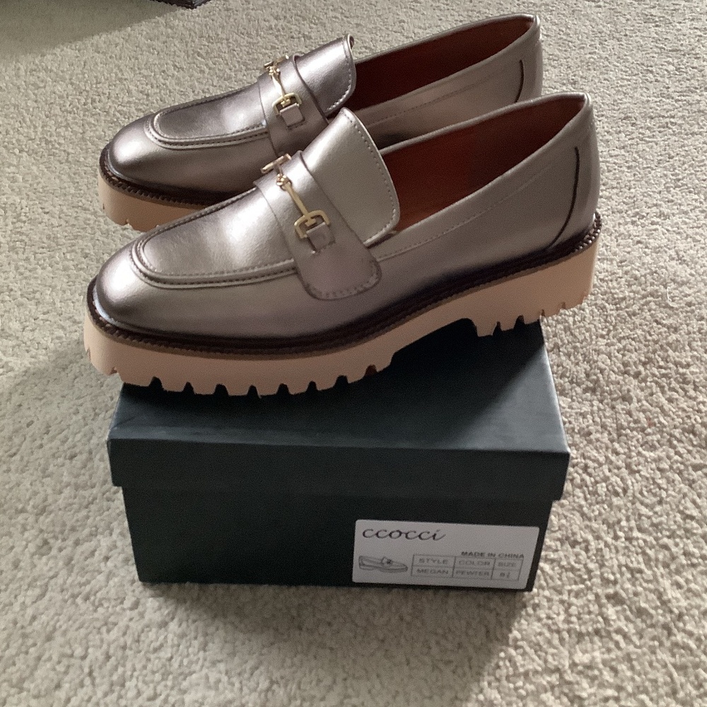 NWT Ccocci Megan Lug Sole Loafer Pewter 8 1/2